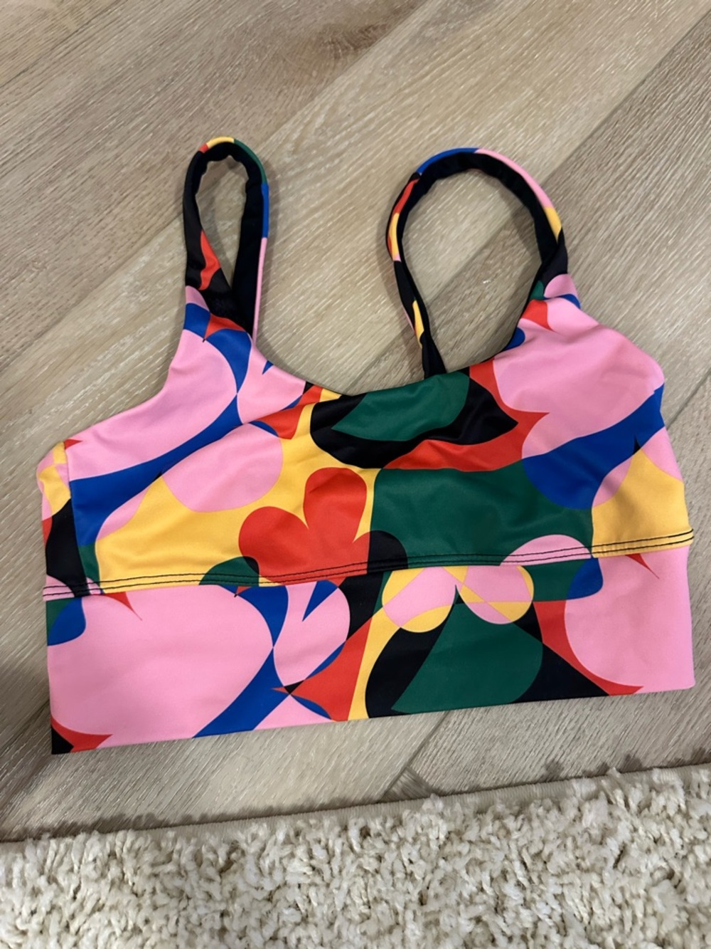 Beach Riot Colorful Abstract Print Sports Bra - Pink, Green, Yellow